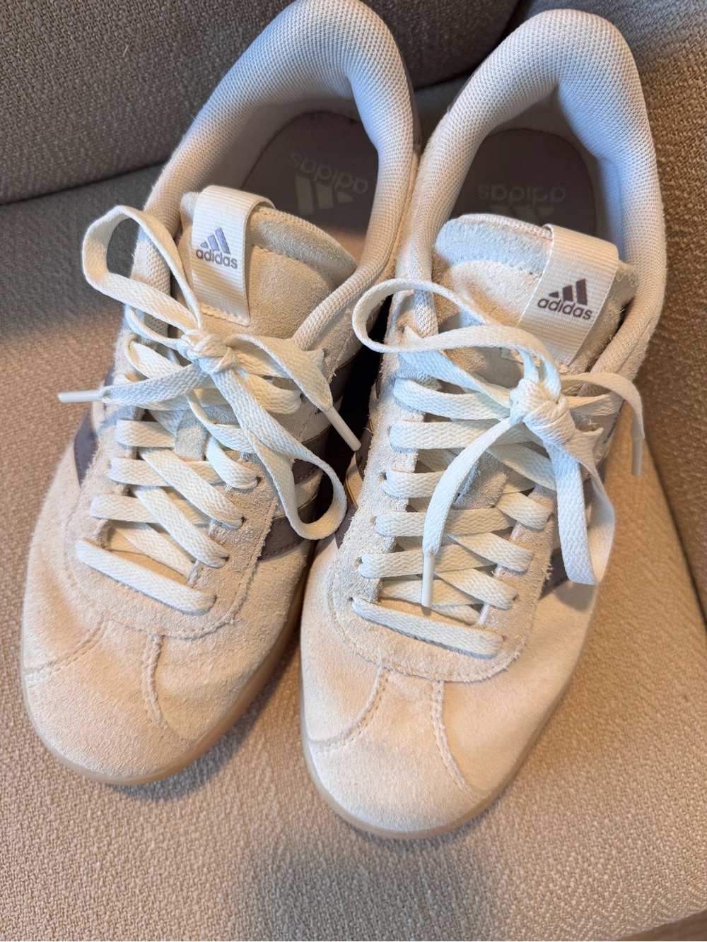 adidas Women’s Off-White and Brown Suede Lace-Up Sneakers